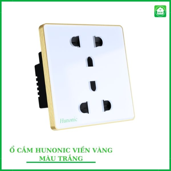 Ổ cắm tiếp địa Hunonic Viền Vàng - Hình Vuông